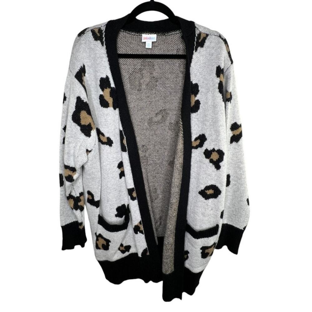 LuLaRoe Size 2XL Peyton Open Front Leopard Heavy Cardigan Sweater